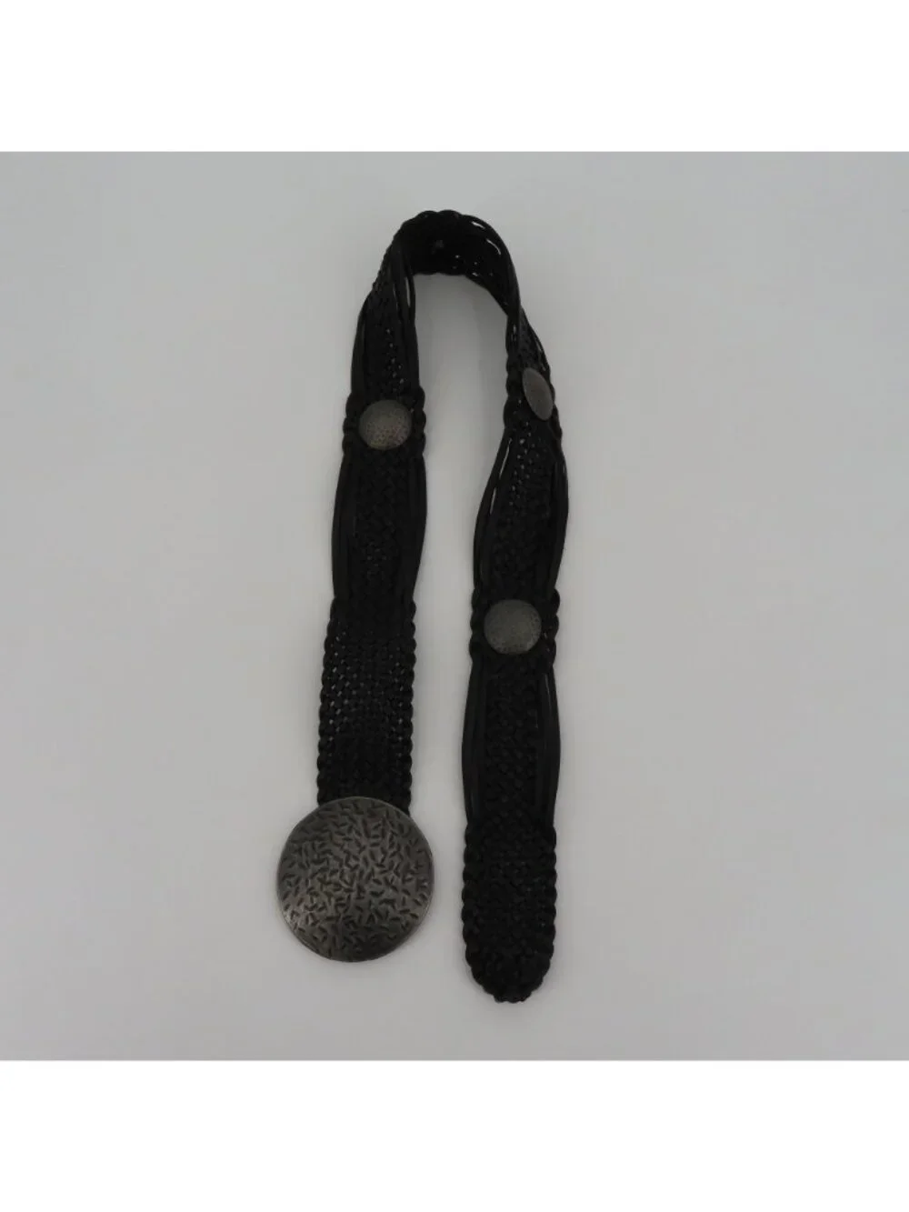 Womens One Size OSFM Faux Leather Black Braided Woven Metal Medallion Belt